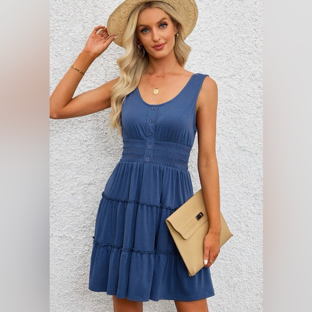🆕! Blue Tiered Sleeveless Empire Waist Summer Dress / Dokotoo / Small / NWOT! 💙 - Picture 3 of 5